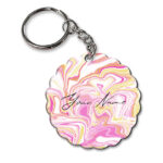 Your Name Gold Magenta Liquid Marble Illustration Customised Flower Key Chains