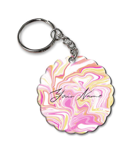 Your Name Gold Magenta Liquid Marble Illustration Customised Flower Key Chains