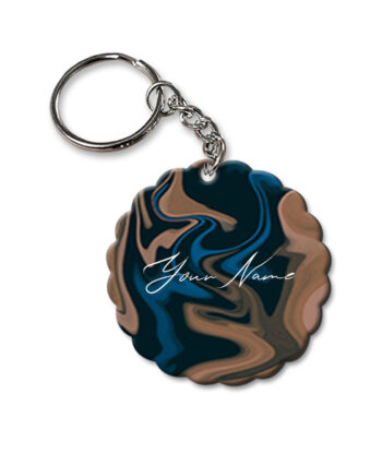 Your Name Blue Brown Paintmix Design Customised Flower Key Chains