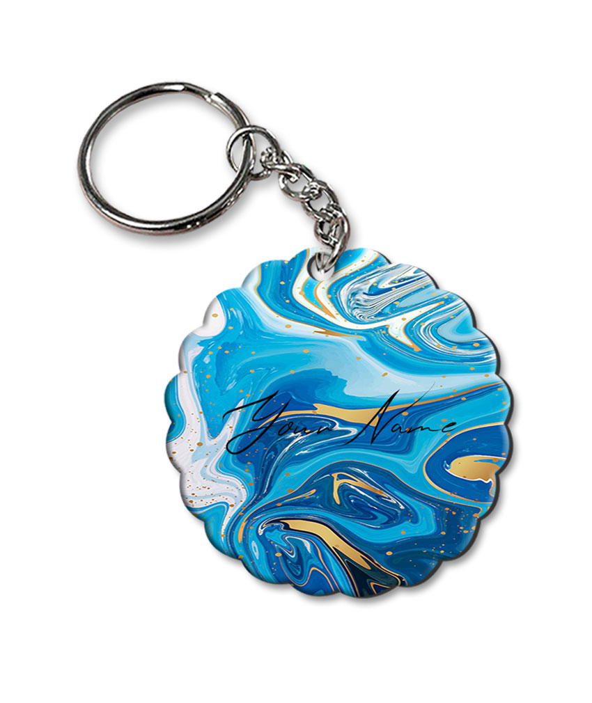 Your Name Blue Gold Liquid Marble Artpiece Customised Flower Key Chains