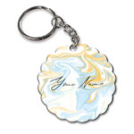 Your Name Yellow Blue Liquid Marble Artwork Customised Flower Key Chains