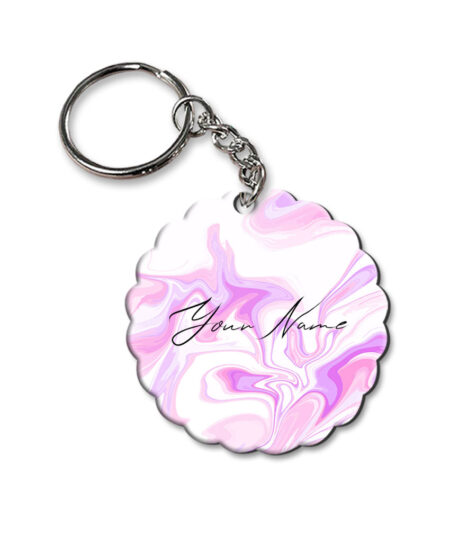 Your Name Voilet Pink Liquid Marble Artwork Customised Flower Key Chains