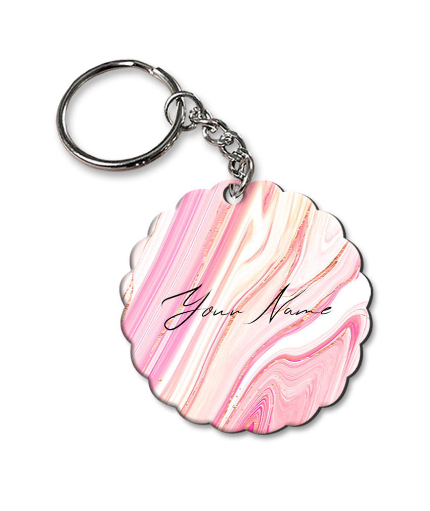 Your Name Pearl White Pink Liquid Marble Illustration Customised Flower Key Chains