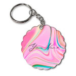 Your Name Cyan Blue Pink Paintmix Design Customised Flower Key Chains