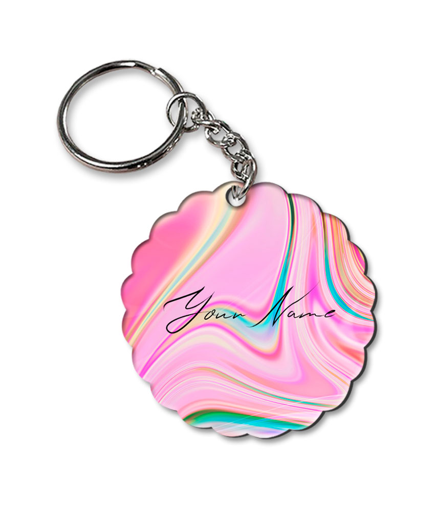 Your Name Cyan Blue Pink Paintmix Design Customised Flower Key Chains