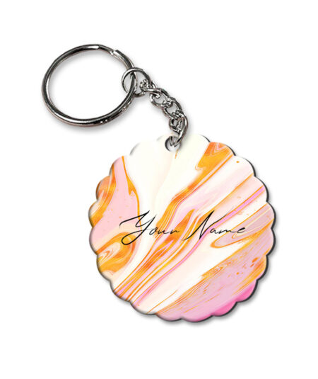 Your Name Golden Pink Liquid Marble Illustration Customised Flower Key Chains