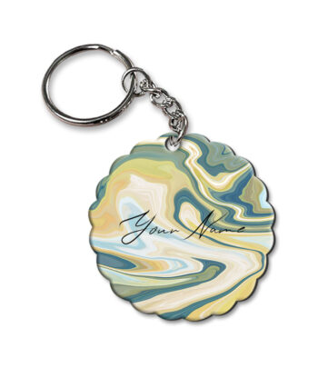 Your Name Gold Olive Green Paintmix Design Customised Flower Key Chains