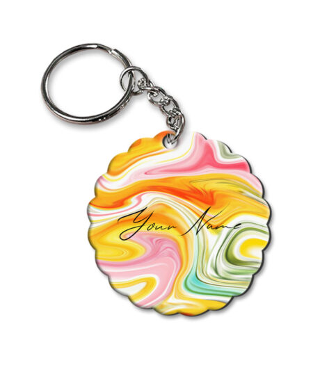 Your Name Rainbow Paintmix Design Customised Flower Key Chains
