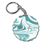 Your Name White Blue Liquid Marble Artwork Customised Flower Key Chains