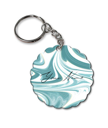 Your Name White Blue Liquid Marble Artwork Customised Flower Key Chains