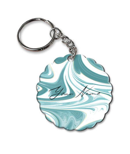 Your Name White Blue Liquid Marble Artwork Customised Flower Key Chains