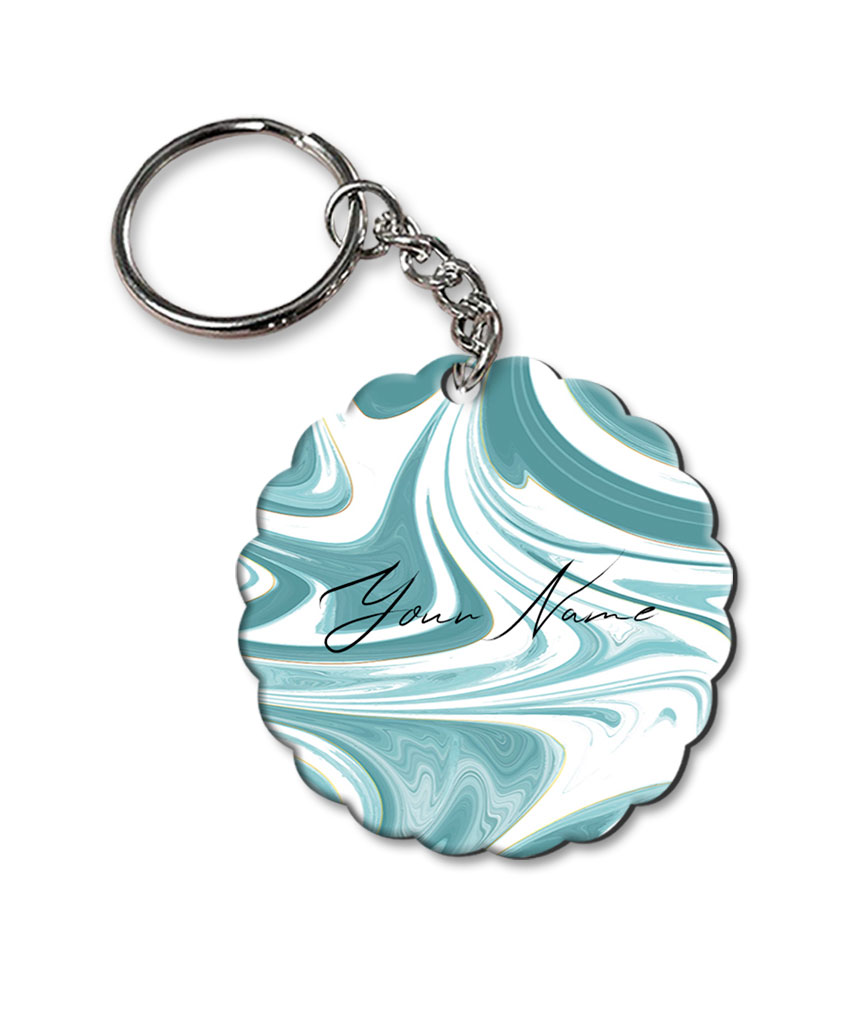 Your Name White Blue Liquid Marble Artwork Customised Flower Key Chains