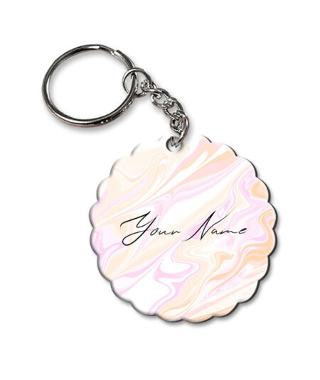 Your Name Peach Pink Liquid Marble Artwork Customised Flower Key Chains