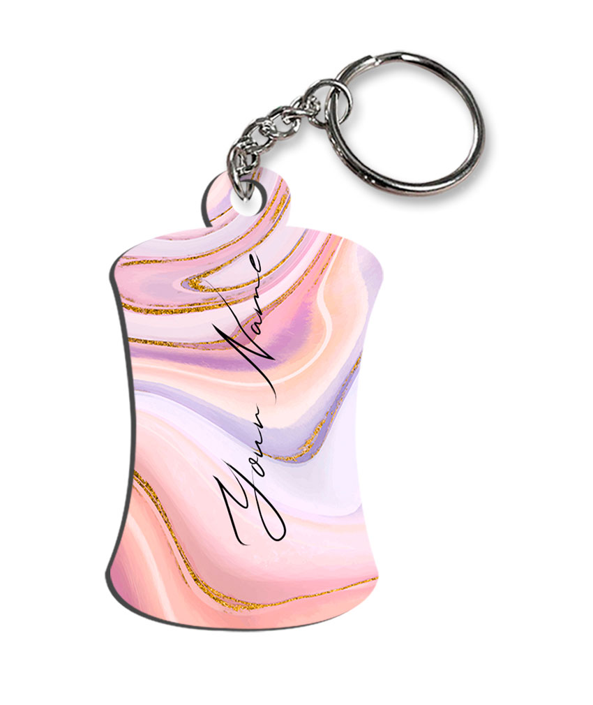 Your Name Pink Purple Liquid Marble Illustration Customised Hurdel Key Chains