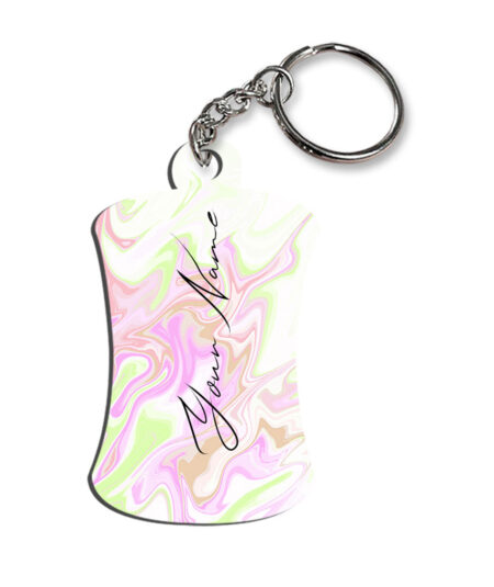 Your Name Green Pink Liquid Marble Artwork Customised Hurdel Key Chains