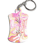 Your Name Gold Magenta Liquid Marble Illustration Customised Hurdel Key Chains