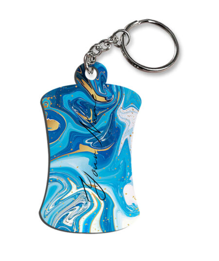 Your Name Blue Gold Liquid Marble Artpiece Customised Hurdel Key Chains