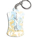 Your Name Yellow Blue Liquid Marble Artwork Customised Hurdel Key Chains
