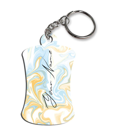 Your Name Yellow Blue Liquid Marble Artwork Customised Hurdel Key Chains