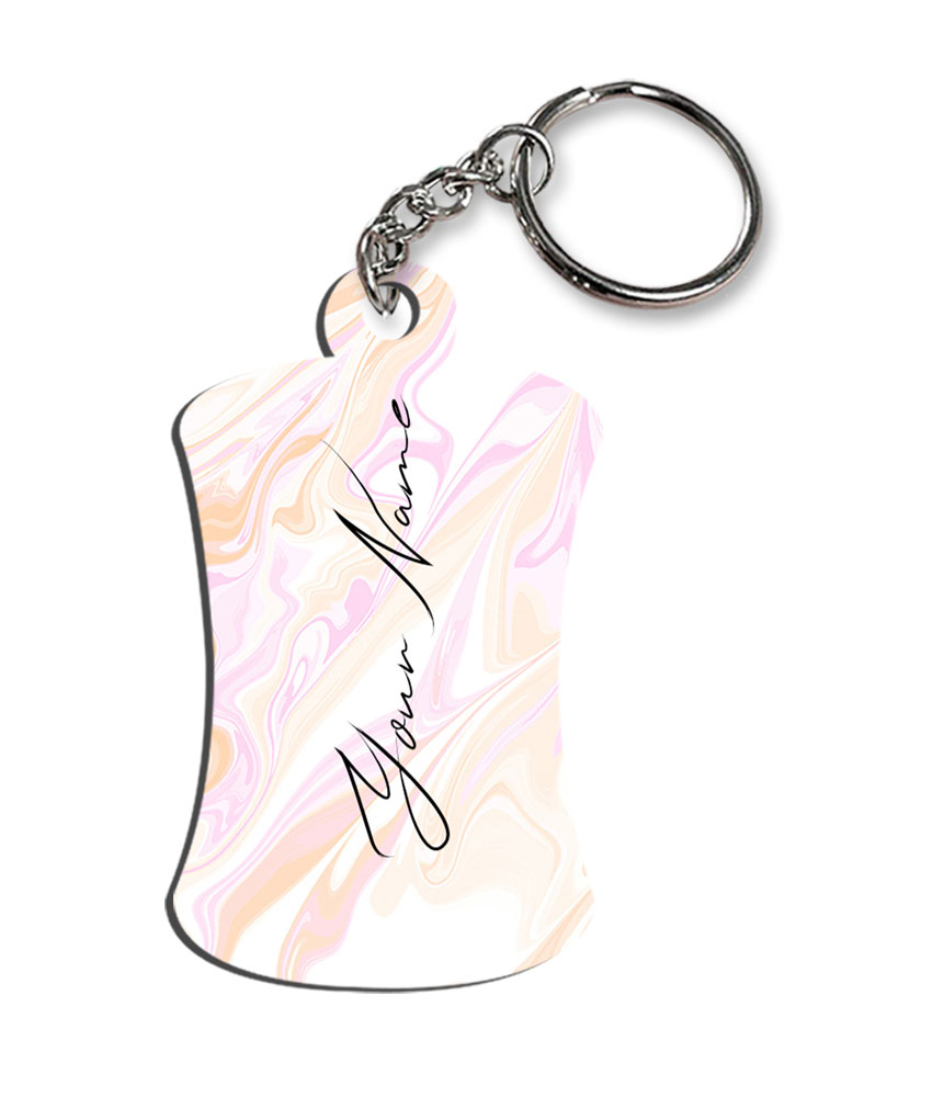Your Name Peach Pink Liquid Marble Artwork Customised Hurdel Key Chains