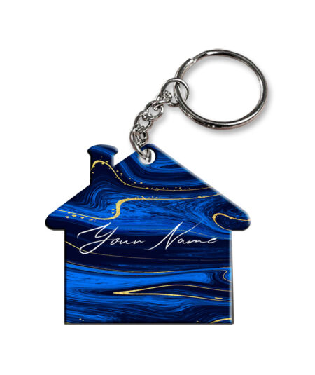 Your Name Golden Blue Liquid Marble Artpiece Customised Home Key Chains