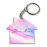 Your Name Pink Blue Liquid Marble Illustration Customised Home Key Chains