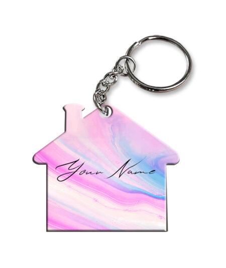 Your Name Pink Blue Liquid Marble Illustration Customised Home Key Chains