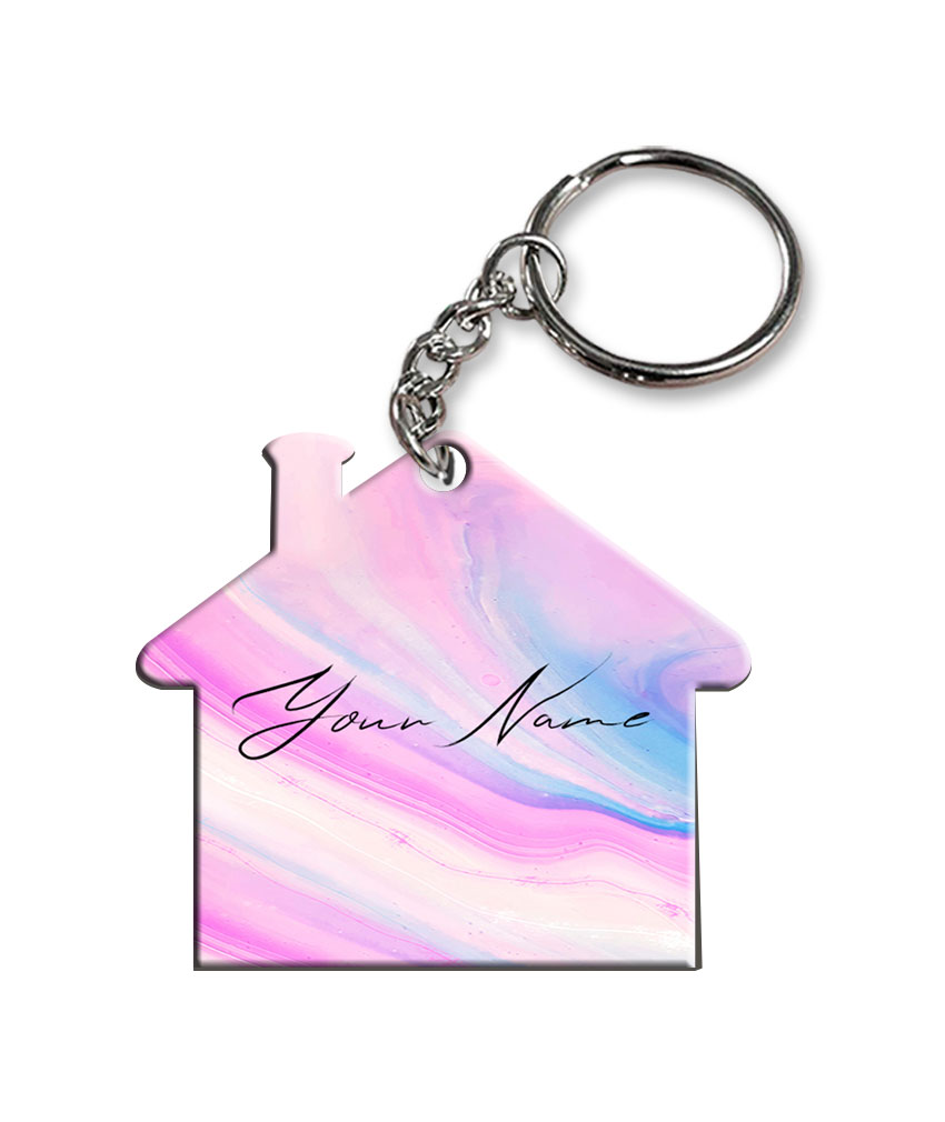 Your Name Pink Blue Liquid Marble Illustration Customised Home Key Chains