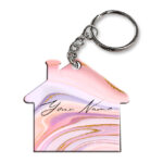 Your Name Pink Purple Liquid Marble Illustration Customised Home Key Chains