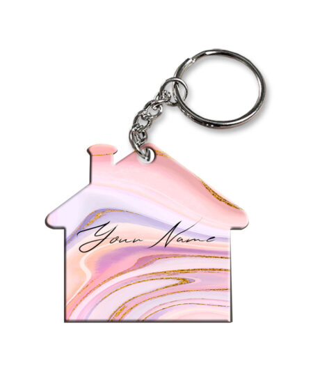 Your Name Pink Purple Liquid Marble Illustration Customised Home Key Chains