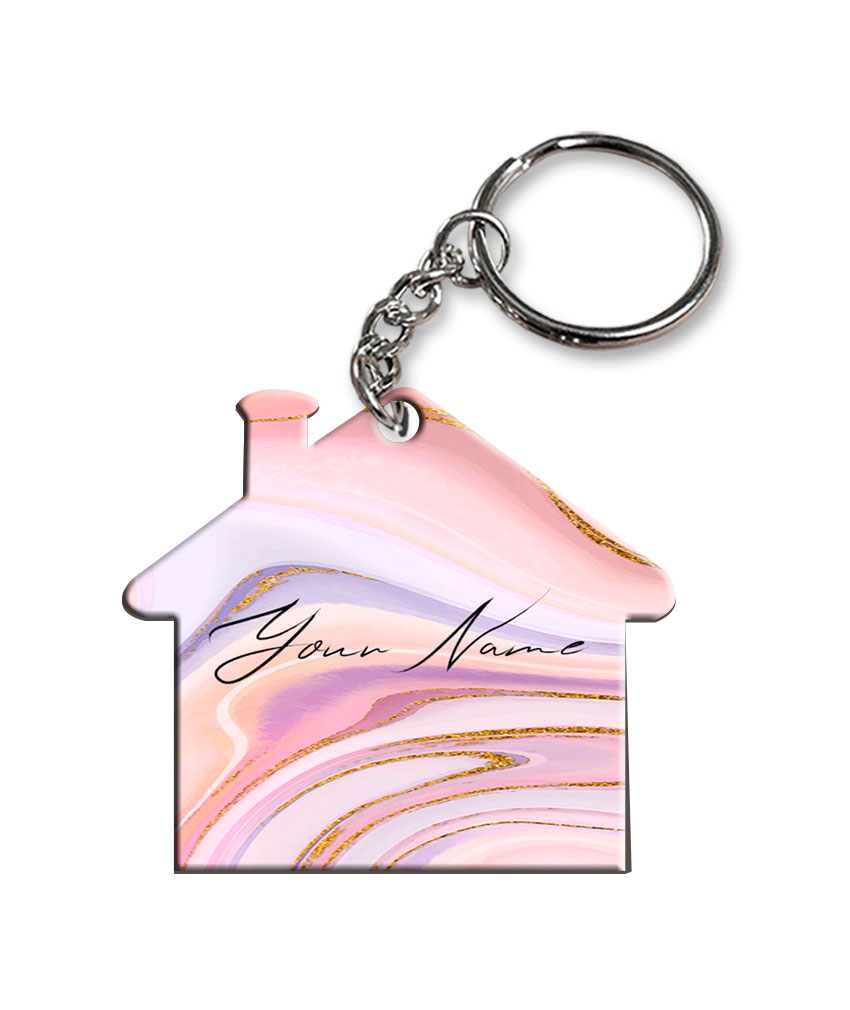 Your Name Pink Purple Liquid Marble Illustration Customised Home Key Chains