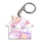 Your Name Peach Purple Liquid Marble Artwork Customised Home Key Chains
