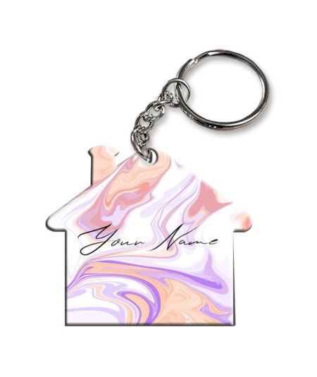 Your Name Peach Purple Liquid Marble Artwork Customised Home Key Chains