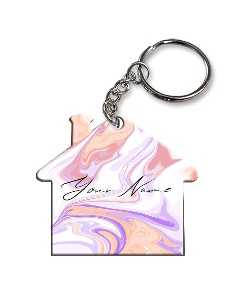 Your Name Peach Purple Liquid Marble Artwork Customised Home Key Chains