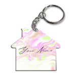 Your Name Green Pink Liquid Marble Artwork Customised Home Key Chains