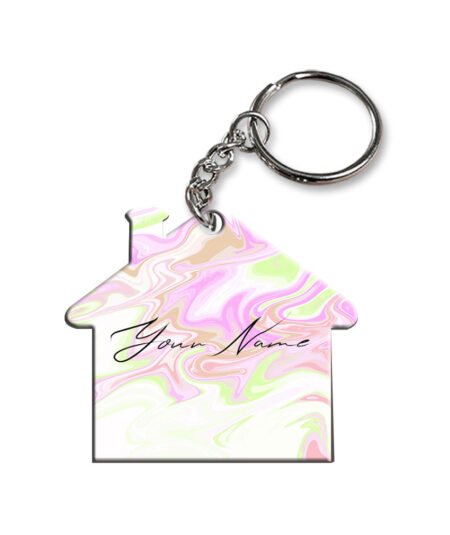 Your Name Green Pink Liquid Marble Artwork Customised Home Key Chains