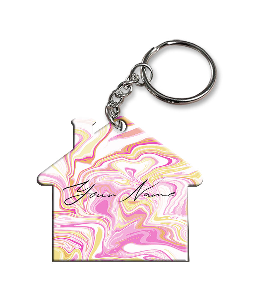 Your Name Gold Magenta Liquid Marble Illustration Customised Home Key Chains