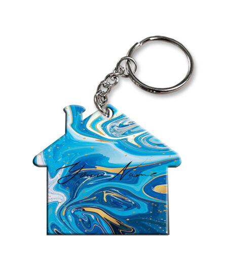Your Name Blue Gold Liquid Marble Artpiece Customised Home Key Chains