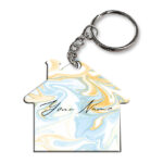 Your Name Yellow Blue Liquid Marble Artwork Customised Home Key Chains