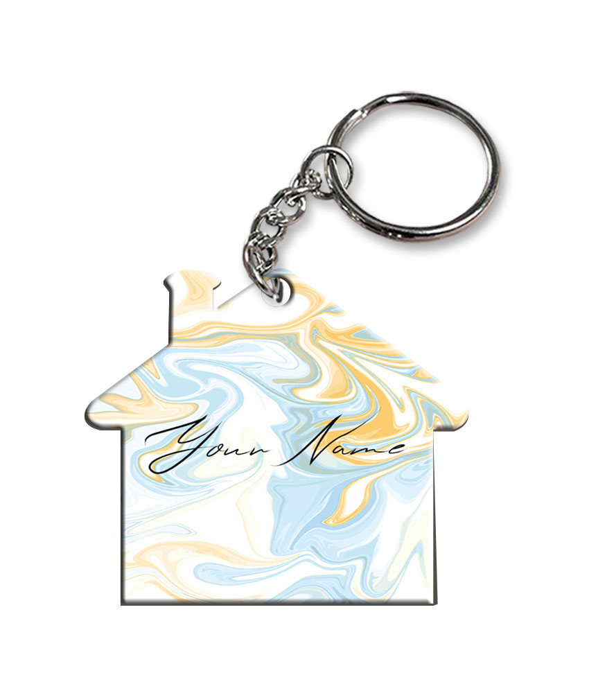 Your Name Yellow Blue Liquid Marble Artwork Customised Home Key Chains