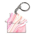 Your Name Pearl White Pink Liquid Marble Illustration Customised Home Key Chains