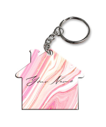 Your Name Pearl White Pink Liquid Marble Illustration Customised Home Key Chains