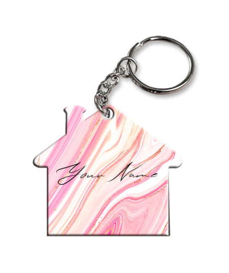 Your Name Pearl White Pink Liquid Marble Illustration Customised Home Key Chains