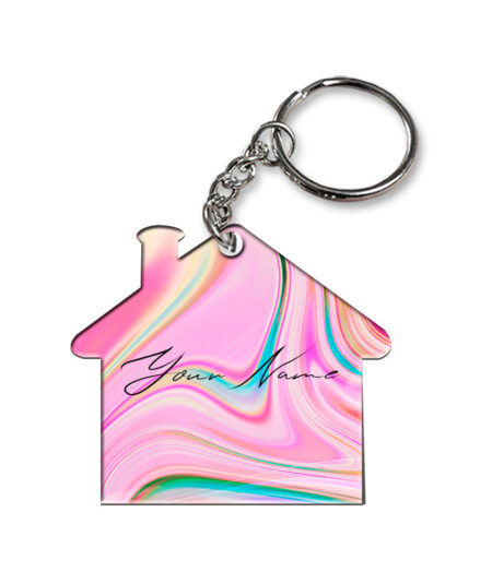 Your Name Cyan Blue Pink Paintmix Design Customised Home Key Chains
