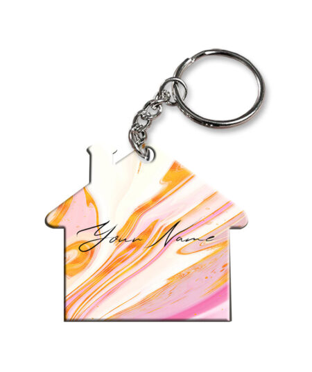 Your Name Golden Pink Liquid Marble Illustration Customised Home Key Chains