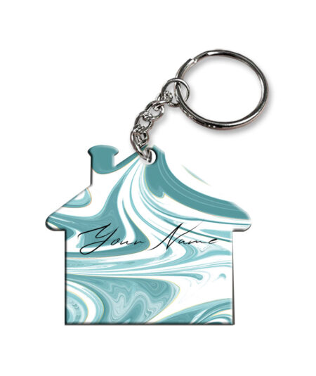 Your Name White Blue Liquid Marble Artwork Customised Home Key Chains