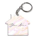 Your Name Peach Pink Liquid Marble Artwork Customised Home Key Chains