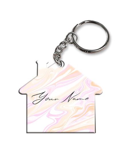 Your Name Peach Pink Liquid Marble Artwork Customised Home Key Chains