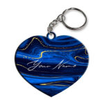 Your Name Golden Blue Liquid Marble Artpiece Customised Heart Key Chains