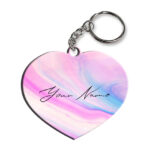 Your Name Pink Blue Liquid Marble Illustration Customised Heart Key Chains